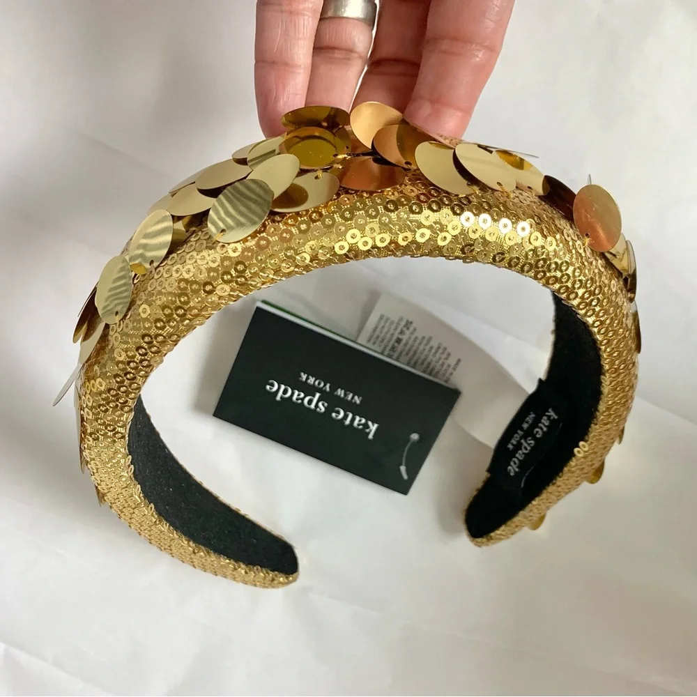 NEW Kate Spade Gold Lamé Sequin Embellished Headband O/S NWT